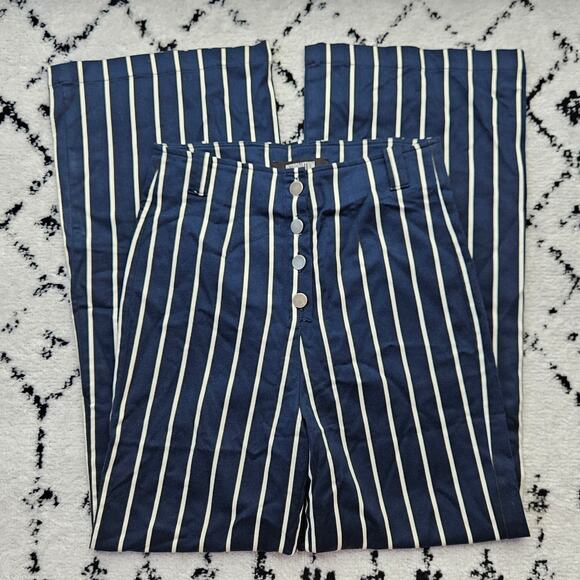 Reformation Bowie Capone High Waist Button Stripe Wide Leg Pants Blue Sz 4 - Picture 3 of 12